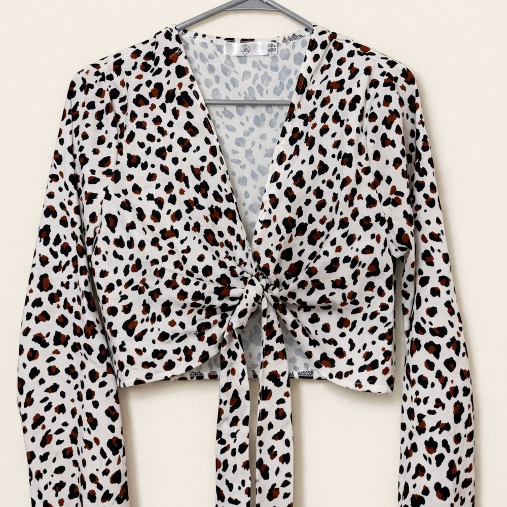 Missguided Leopard Print Tie-Front Crop Top - Black, Brown, White